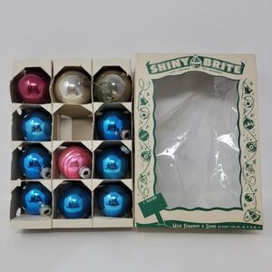 Vintage Shiny Brite Glass Christmas Ornaments Mixed Set of 11 in Original Box